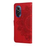 Peňaženkové kožené puzdro FLOWERS na Huawei Nova 9 SE - Červená