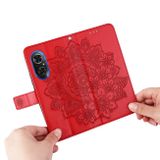 Peňaženkové kožené puzdro FLOWERS na Huawei Nova 9 SE - Červená