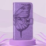 Peňaženkové kožené puzdro Embossed Butterfly na Samsung Galaxy A73 5G - Svetlo fialová