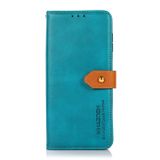Peňaženkové kožené puzdro KHAZNEH COWHIDE na iPhone 14 Pro - Modrá