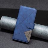 Peňaženkové kožené puzdro Magnetic Buckle Rhombus na Moto E32 - Modrá