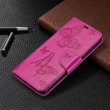 Peňaženkové puzdro Two Butterflies Embossing na Huawei P40 –Rose Red