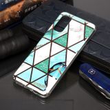 Gumený kryt Plating Marble Pattern na Samsung Galaxy S20-zelená a biela