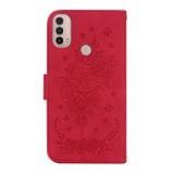 Peňaženkové kožené puzdro Butterfly Rose na Motorola Moto E20 / E30 / E40 - Červená