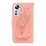 Peňaženkové kožené puzdro Butterfly Rose na Xiaomi 12 Pro - Ružová