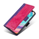 Peňaženkové kožené puzdro CONTRAST na Motorola Moto G82 5G – Fialová a ružovočervená