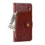 Peňaženkové kožené puzdro Zipper Bag na Motorola Edge 30 - Hnedá