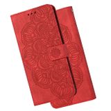 Peňaženkové kožené puzdro Mandala na Samsung Galaxy S22 5G - Červená