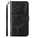 Peňaženkové kožené puzdro Embossed Butterfly na iPhone 14 - Čierna