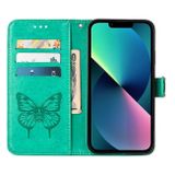 Peňaženkové kožené puzdro BUTTERFLY na iPhone 14 Plus - Zelená