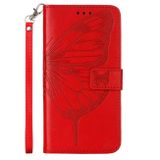 Peňaženkové kožené puzdro BUTTERFLY na iPhone 14 Plus - Červená