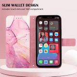 Peňaženkové kožené puzdro MARBLE na iPhone 14 Pro - Ružovofialovozlatá