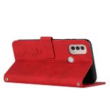 Peňaženkové kožené puzdro Skin Feel Heart na Motorola Moto E20 / E30 / E40 - Červená