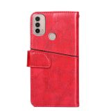 Peňaženkové kožené puzdro Geometric Stitching na Motorola Moto E20 / E30 / E40 - Červená