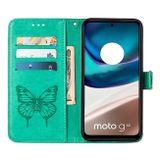 Peňaženkové kožené puzdro Embossed Butterfly na Motorola Moto G42 - Zelená