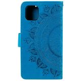 Peňaženkové kožené puzdro FLOWER na iPhone 14 Pro Max - Modrá