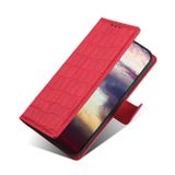 Peňaženkové kožené puzdro Crocodile na Motorola Edge 30 - Červená