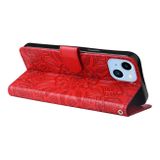 Peňaženkové kožené puzdro SUNFLOWER na iPhone 14 Plus - Červená