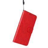 Peňaženkové kožené puzdro SUNFLOWER na iPhone 14 Plus - Červená