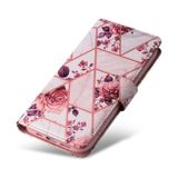 Peňaženkové kožené puzdro MARBLE na iPhone 14 Pro - Ružovozlatá