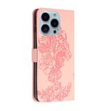 Peňaženkové kožené puzdro TIGER na iPhone 14 Pro - Ružová