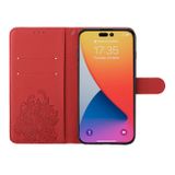 Peňaženkové kožené puzdro TIGER na iPhone 14 Pro - Červená