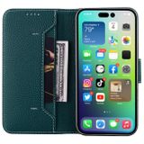 Peňaženkové kožené puzdro LITCHI na iPhone 14 Pro - Zelená