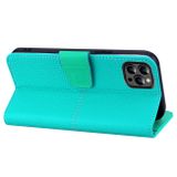 Peňaženkové kožené puzdro LITCHI na iPhone 14 Pro - Malachite Blue