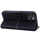 Peňaženkové kožené puzdro LITCHI na iPhone 14 Pro - Čierna