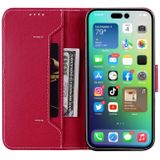 Peňaženkové kožené puzdro LITCHI na iPhone 14 Pro - Červená