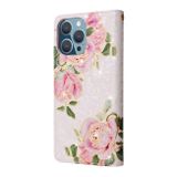 Peňaženkové kožené puzdro PAINTING na iPhone 14 Pro Max - Rose Flower