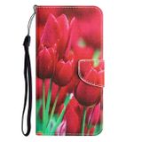 Peňaženkové kožené puzdro DRAWING na iPhone 14 Pro Max - Tulips