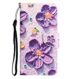 Peňaženkové kožené puzdro DRAWING na iPhone 14 Pro Max - Purple Flower