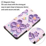 Peňaženkové kožené puzdro DRAWING na iPhone 14 Pro Max - Purple Flower
