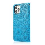 Peňaženkové kožené puzdro SUNFLOWER na iPhone 14 Pro Max - Modrá