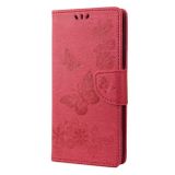 Peňaženkové kožené puzdro BUTTERFLY na iPhone 14 Pro Max - Červená