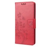 Peňaženkové kožené puzdro Butterfly Flower na iPhone 14 Plus - Červená