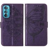Peňaženkové kožené puzdro Butterfly Flip na Motorola Edge 30 - Tmavo fialová