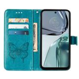 Peňaženkové kožené puzdro EMBOSSED na Motorola Moto G62 5G – Modrá