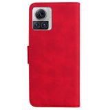 Peňaženkové kožené puzdro Pure Color na Motorola Edge 30 Ultra - Červená