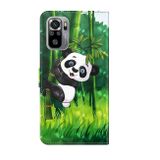 Peňaženkové 3D kožene puzdro Painting Pattern na Xiaomi Redmi Note 10/10S - Panda Climbing Bamboo