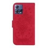 Peňaženkové kožené puzdro Butterfly Rose na Motorola Edge 30 Fusion - Červená