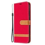 Peňaženkové Denim puzdro na Huawei P40 Lite E - Červený