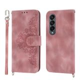 Peňaženkové kožené puzdro Flowers na Samsung Galaxy Z Fold4 - Ružová