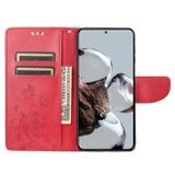 Peňaženkové kožené puzdro FLOWER na Xiaomi 12T / 12T Pro – Červená