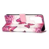 Peňaženkové 3D puzdro PAINTING na Samsung Galaxy S23 Ultra 5G – Ruža a motýľ