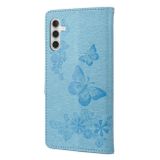 Peňaženkové kožené puzdro BUTTERFLY na Samsung Galaxy A54 5G – Modrá