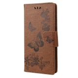 Peňaženkové kožené puzdro Butterfly na Oppo A17 - Hnedá