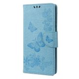 Peňaženkové kožené puzdro Butterfly na Oppo A17 - Modrá