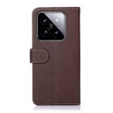 Peňaženkové kožené puzdro KHAZNEH Litchi na Xiaomi 14 Pro - Hnedá